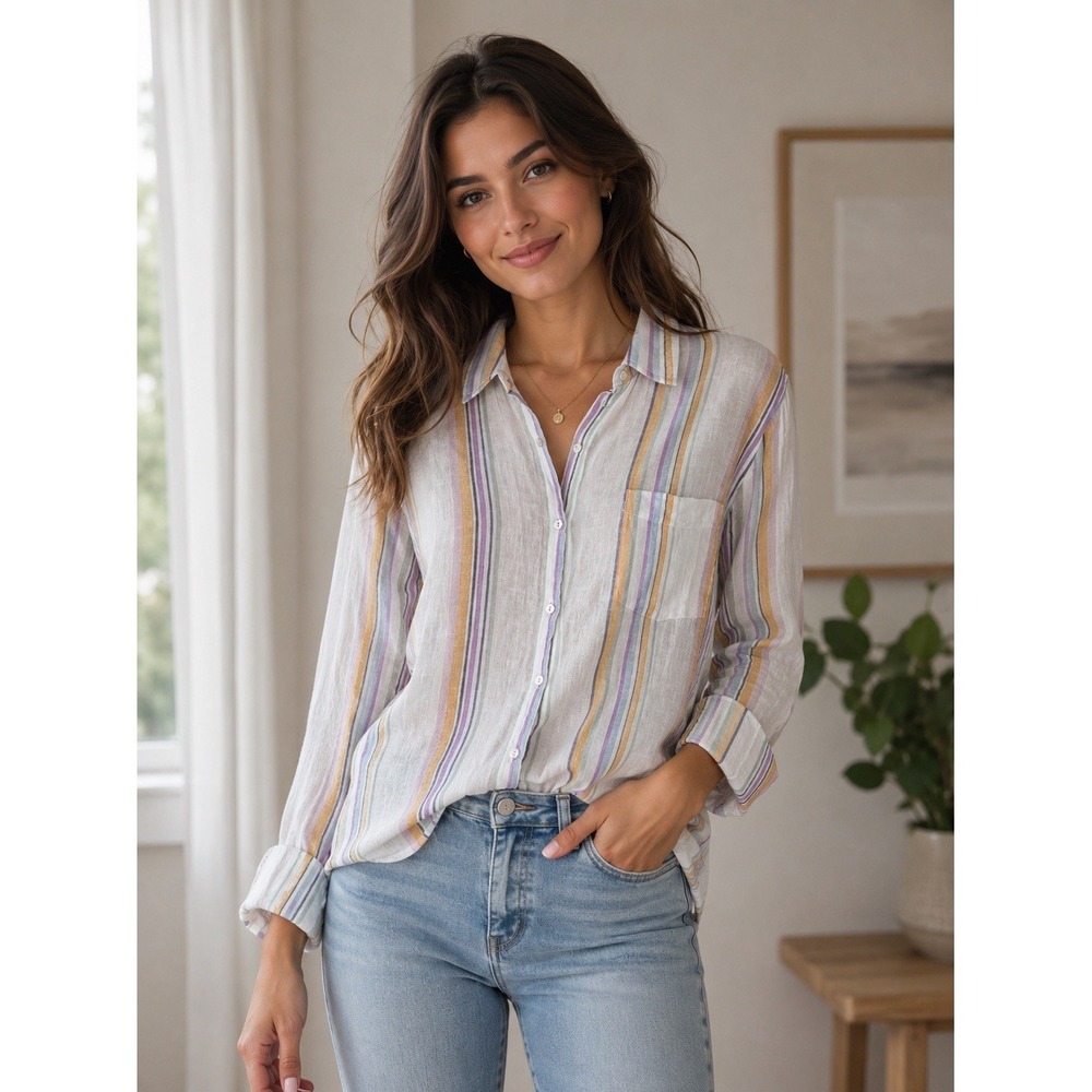 RAILS Ellis Striped Gauze Shirt Sz S Button Up Top Blouse Beach Casual Coastal